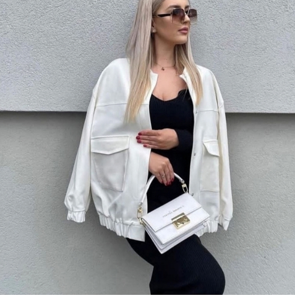 ZARA OVERSIZED LONG BOMBER WHITE SIZE XS L - Picture 6 of 16